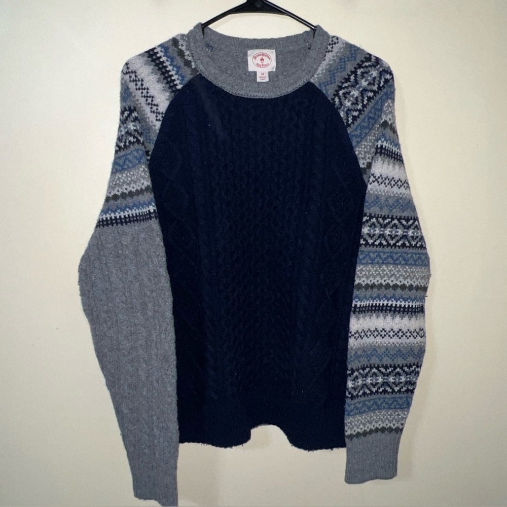 Brooks Brothers Red Fleece Fair Isle Crewneck Sweater Navy/Gray Medium